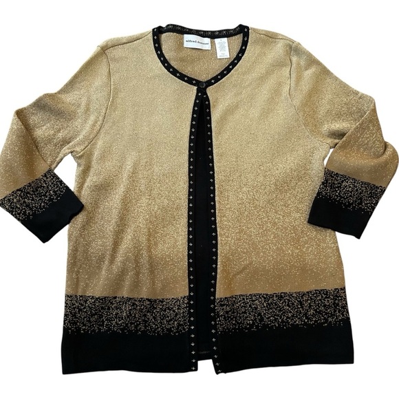 Alfred Dunner Gold and Black Cardigan Sweater with a built in black shirt - Picture 1 of 5